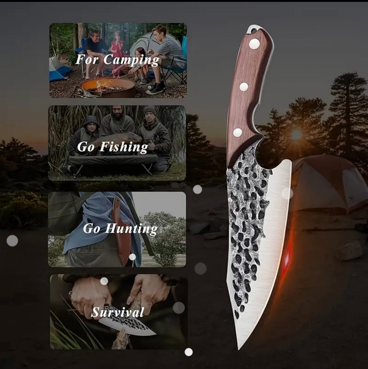 Couteau de Chef Forgé Multifonction (Cuisine, Camping, Survie) - Acier Carbone