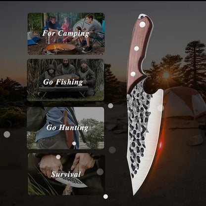 Couteau de Chef Forgé Multifonction (Cuisine, Camping, Survie) - Acier Carbone