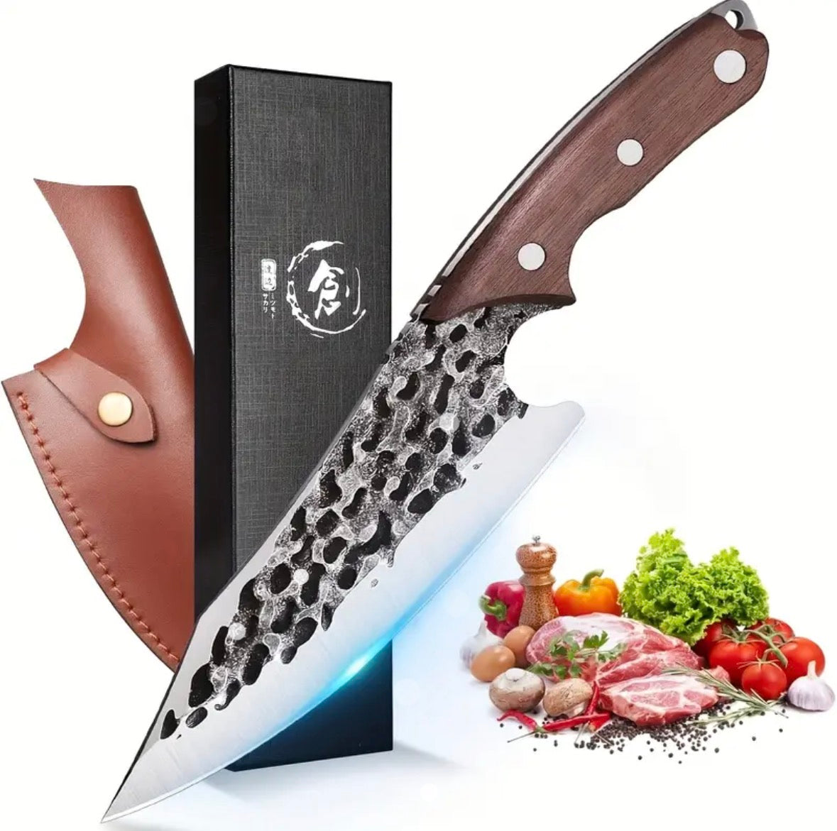 Couteau de Chef Forgé Multifonction (Cuisine, Camping, Survie) - Acier Carbone