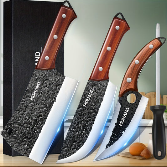 Coffret 3 Couteaux Forgés à la Main + Affûteur
